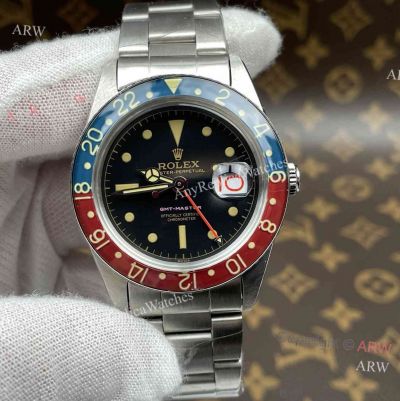 Swiss Replica Rolex GMT Master II Red Blue Bezel Vintage Style Oyster Watch